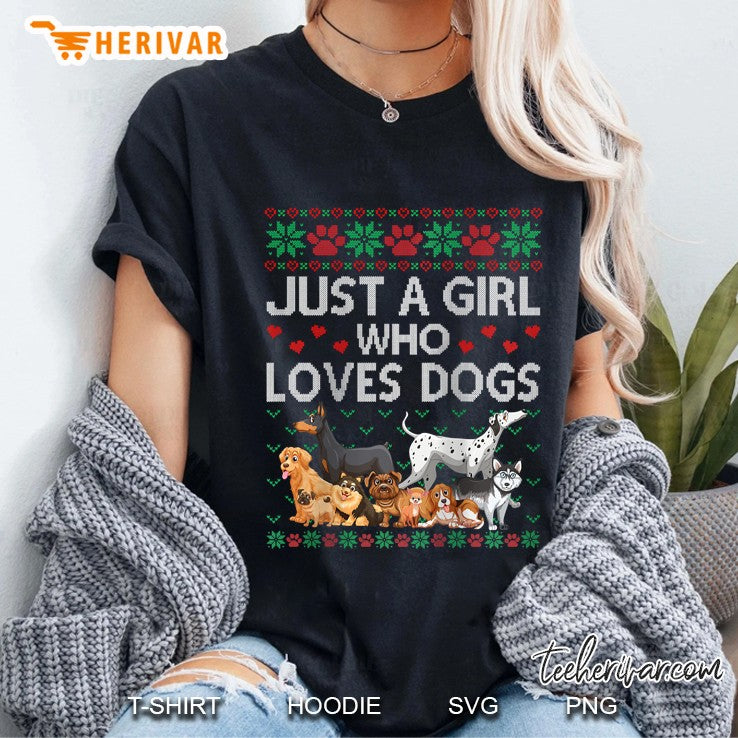Womens Just A Girl Who Loves Dogs Ugly Christmas Sweater Xmas