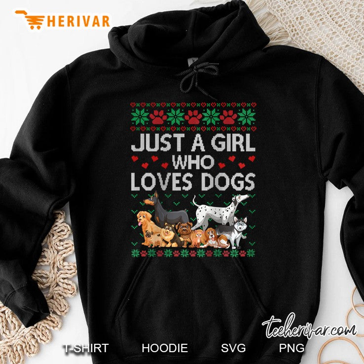Womens Just A Girl Who Loves Dogs Ugly Christmas Sweater Xmas