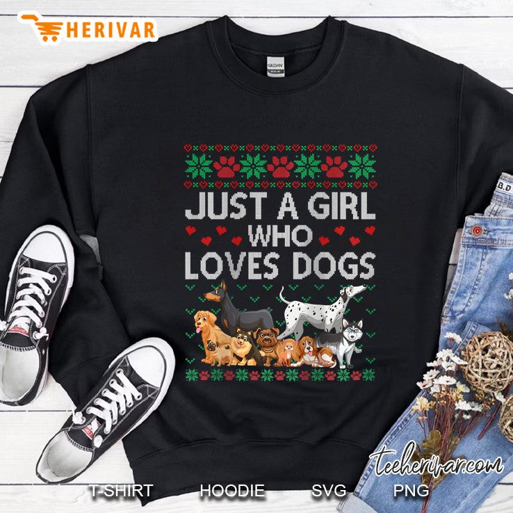 Womens Just A Girl Who Loves Dogs Ugly Christmas Sweater Xmas