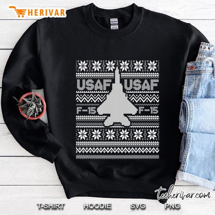 F-15 Usa Ugly Christmas Sweater Fighter Jet Usaf Pilot, Crew