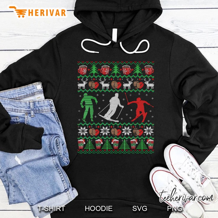 Skiing Coffee Ugly Christmas Sweater Men Women Funny