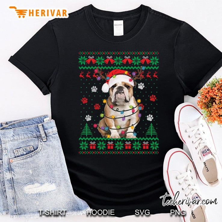 English Bulldog Christmas Lights Santa Dog Lover Ugly Sweater