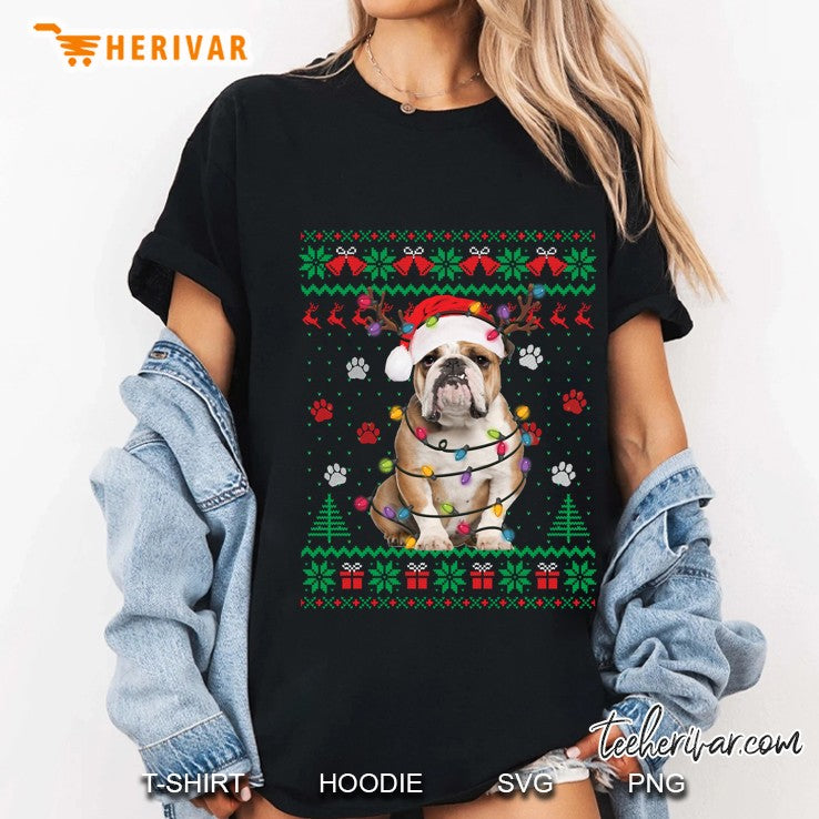 English Bulldog Christmas Lights Santa Dog Lover Ugly Sweater