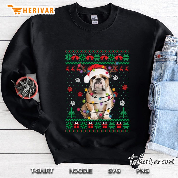 English Bulldog Christmas Lights Santa Dog Lover Ugly Sweater