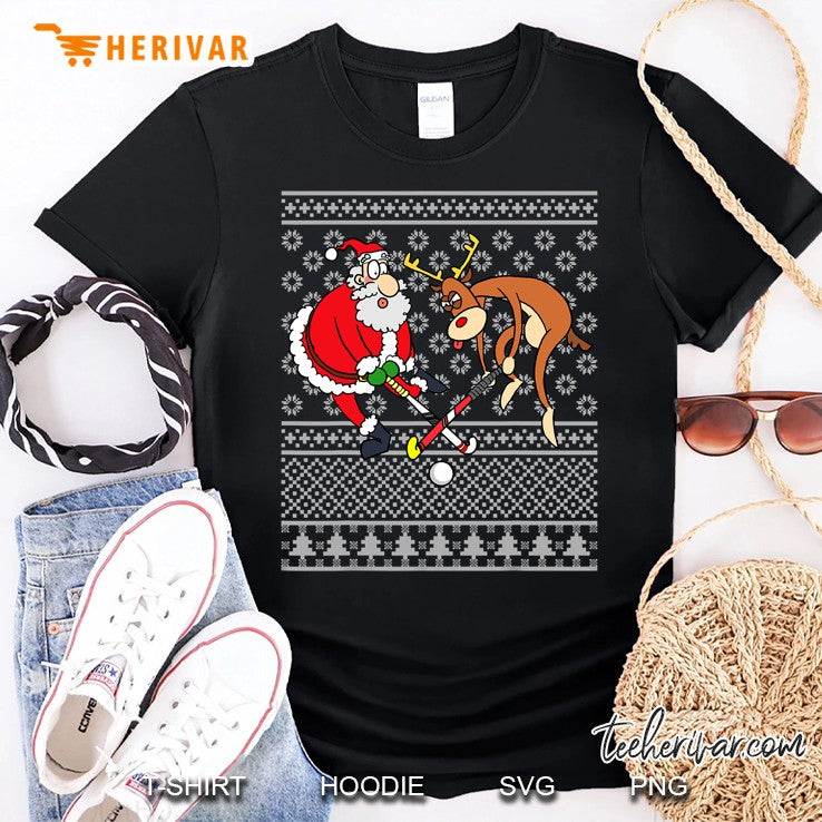 Santa Reindeer Play Field Hockey Player Xmas Ugly Sweater
