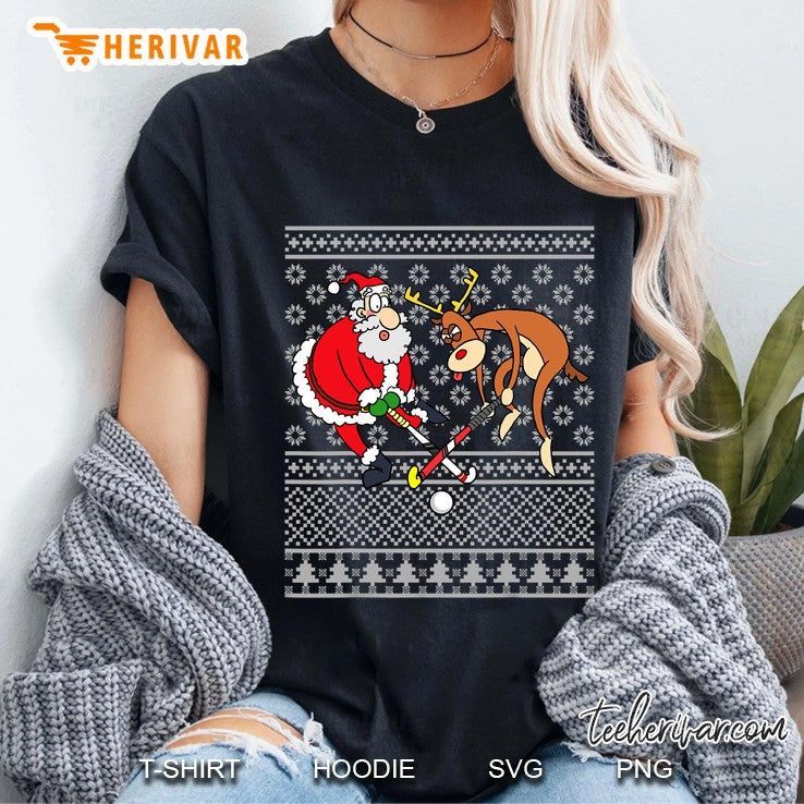 Santa Reindeer Play Field Hockey Player Xmas Ugly Sweater