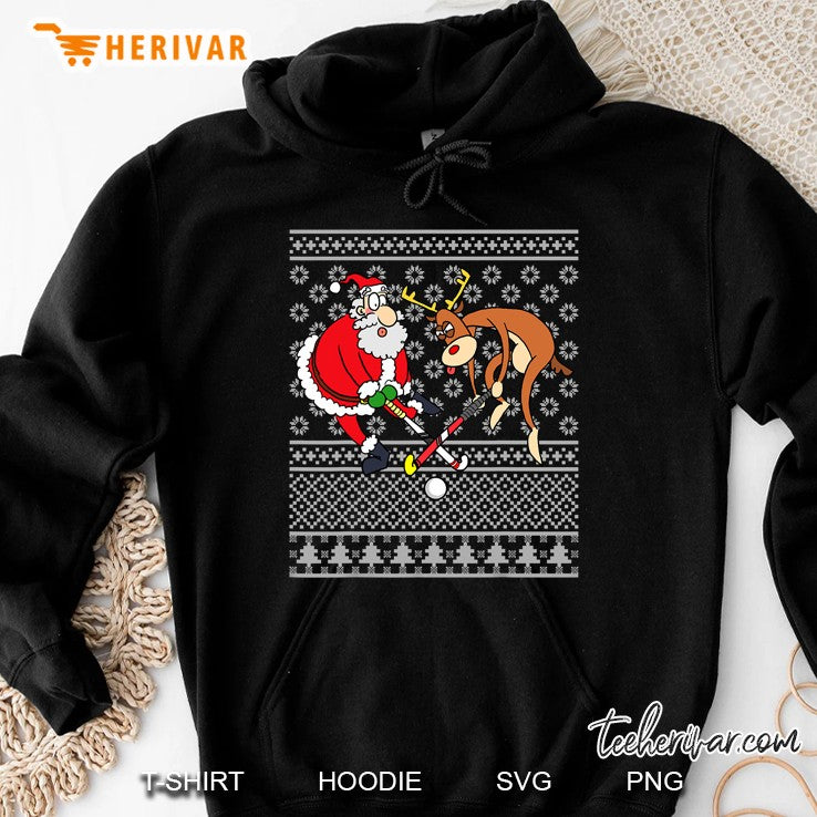 Santa Reindeer Play Field Hockey Player Xmas Ugly Sweater