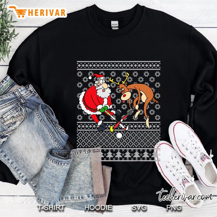 Santa Reindeer Play Field Hockey Player Xmas Ugly Sweater