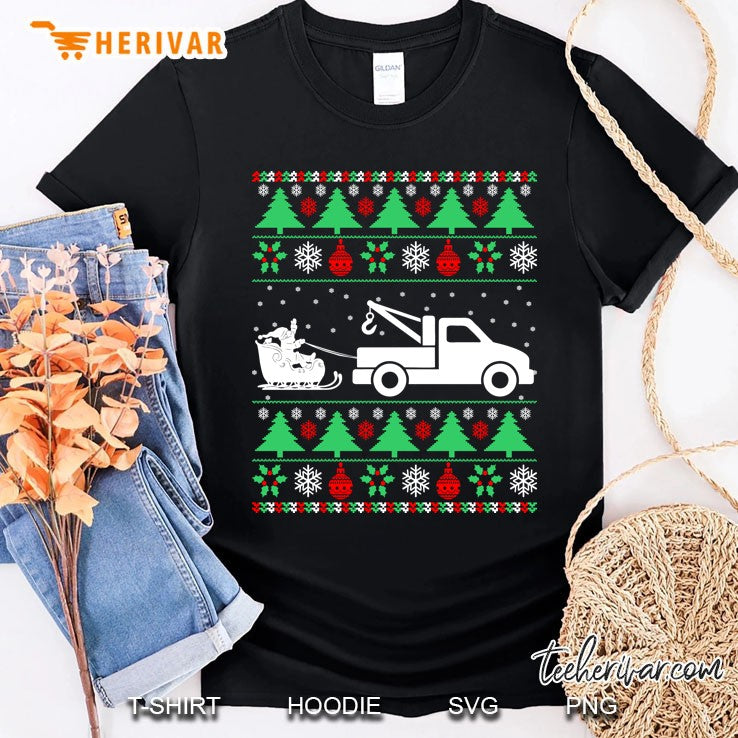 Santa Riding Sleigh Tow Truck Driver Christmas Ugly Sweater