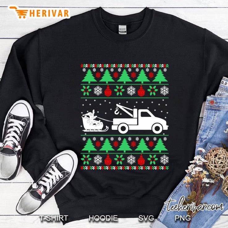 Santa Riding Sleigh Tow Truck Driver Christmas Ugly Sweater