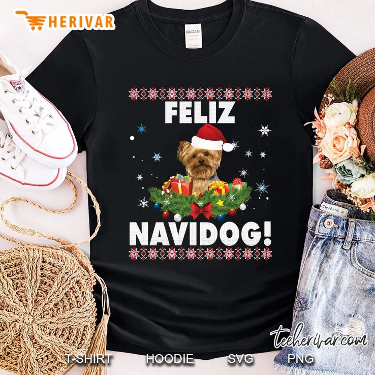 Feliz Navidog Yorkie Dog Ugly Sweater Christmas Santa Merry