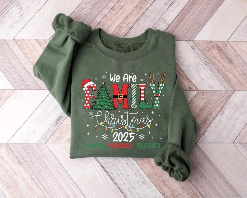 2025 Christmas Crew Sweatshirt, We Are Family Christmas, Family Christmas Tops, Festive Holiday Shirt, Christmas Party...