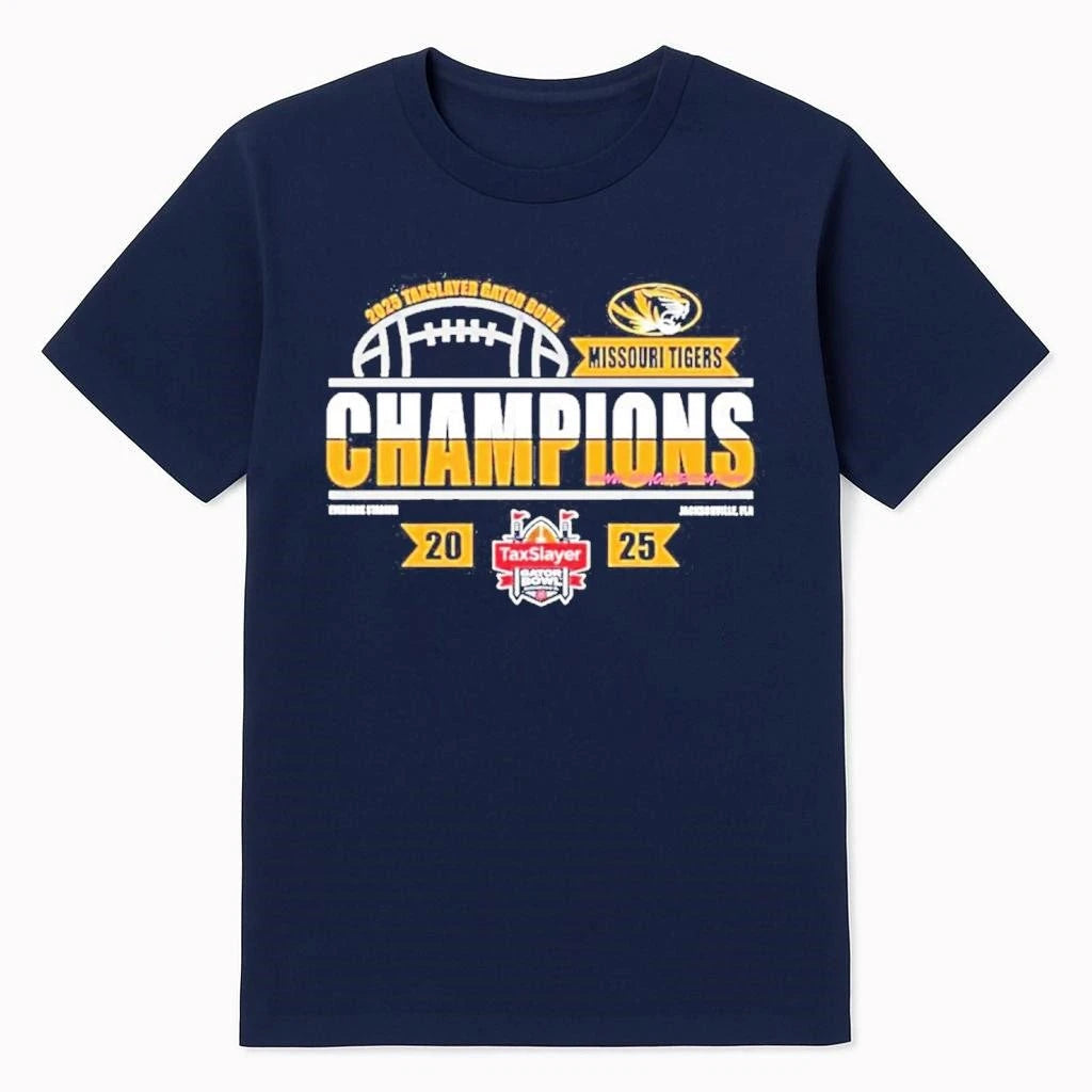 2025 Missouri Tigers Taxslayer Gator Bowl Champions At Everbank Stadium Jacksonville Fl Shirt