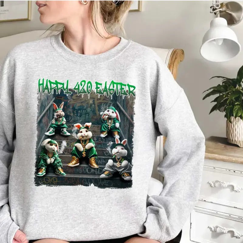 Funny 4/20/2025 Easter Skip The Hunt Smoke The Blunt Shirt, Bunny Happy Easter Day 4/20, Easter Humor Shirt, Happy Easter...