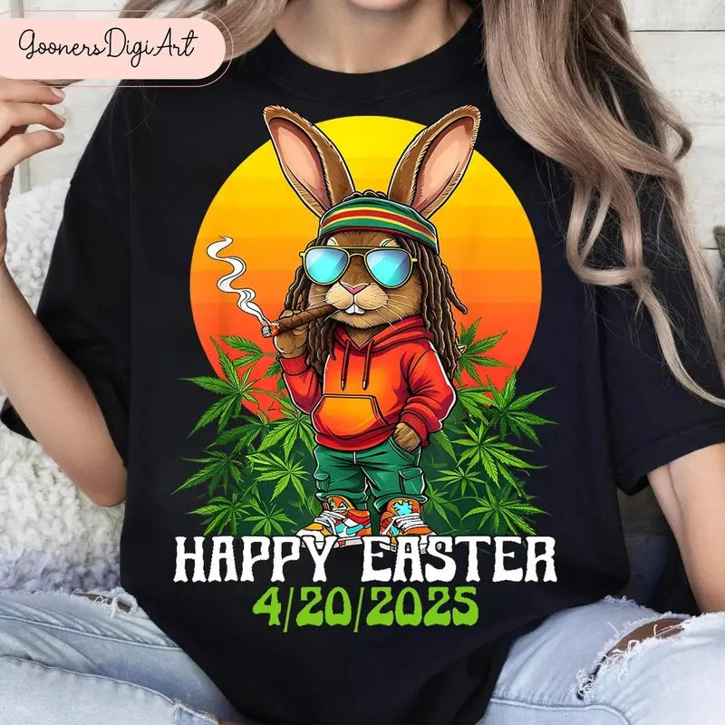 Funny 4/20/2025 Easter Skip The Hunt Smoke The Blunt Shirt, Bunny Happy Easter Day 4/20, Easter Humor Shirt, Happy Easter...