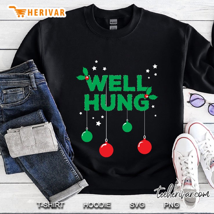 Funny Christmas Tree Lights Ugly Sweater Well Hung Party Pullover