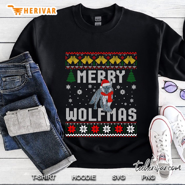 Wolf Merry Wolfmas Shirt Christmas Wolf Ugly Sweater