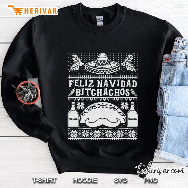 Feliz Navidad Bitchachos Ugly Sweater Christmas Mexican Taco