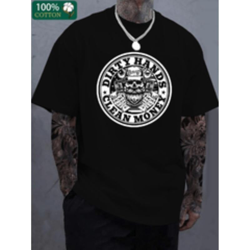 220g pure cotton printed round neck short sleeved t shirt     pattern prints pure cotton mens fashionable and casual...