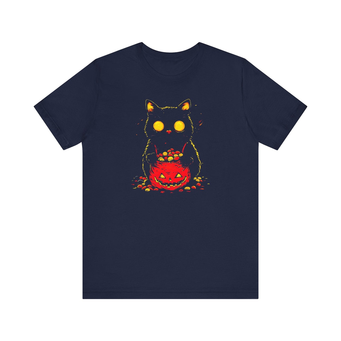 Halloween Black Cat Graphic Tee Ã¢â‚¬â€œ Spooky Pumpkin Candy Design Shirt