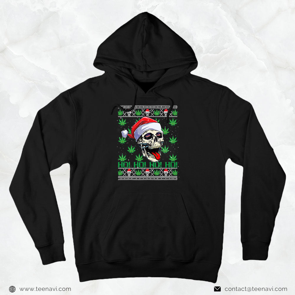 Marijuana Shirt, Marijuana Santa Skull Ugly Christmas Sweater Skeleton Stoner
