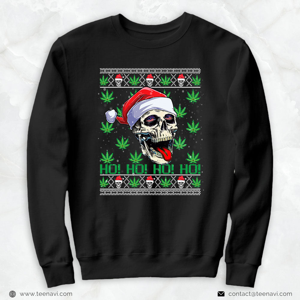 Marijuana Shirt, Marijuana Santa Skull Ugly Christmas Sweater Skeleton Stoner