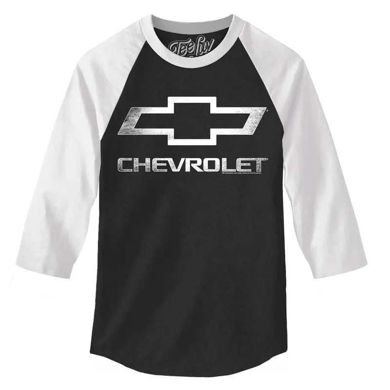 Chevrolet Logo 3/4 Sleeve Raglan Jersey T-Shirt- Black and White Hoodie, Sweatshirt | UrbanDripWear.com