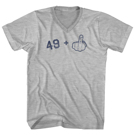 49 + Middle Finger Adult Cotton V-neck T-shirt