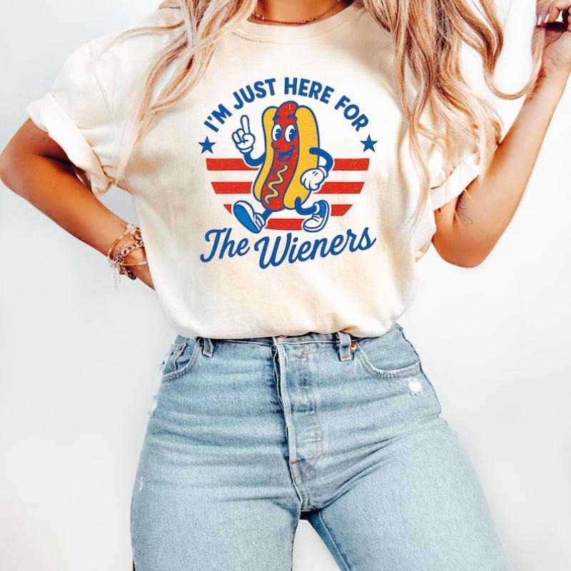 4th of July Just Here For The Wieners T Shirt, Funny Hot Dog Shirt, Independence Day T Shirt, Retro America Patriotic...