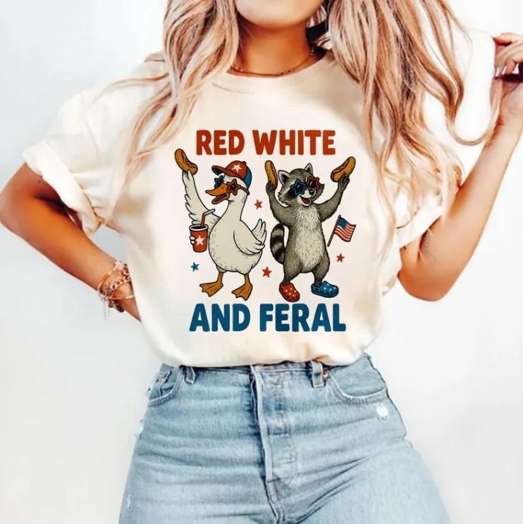 4th of July Shirt, Red White and Feral Shirt, Independence Day Hoodie, Sweatshirt | UrbanDripWear.com