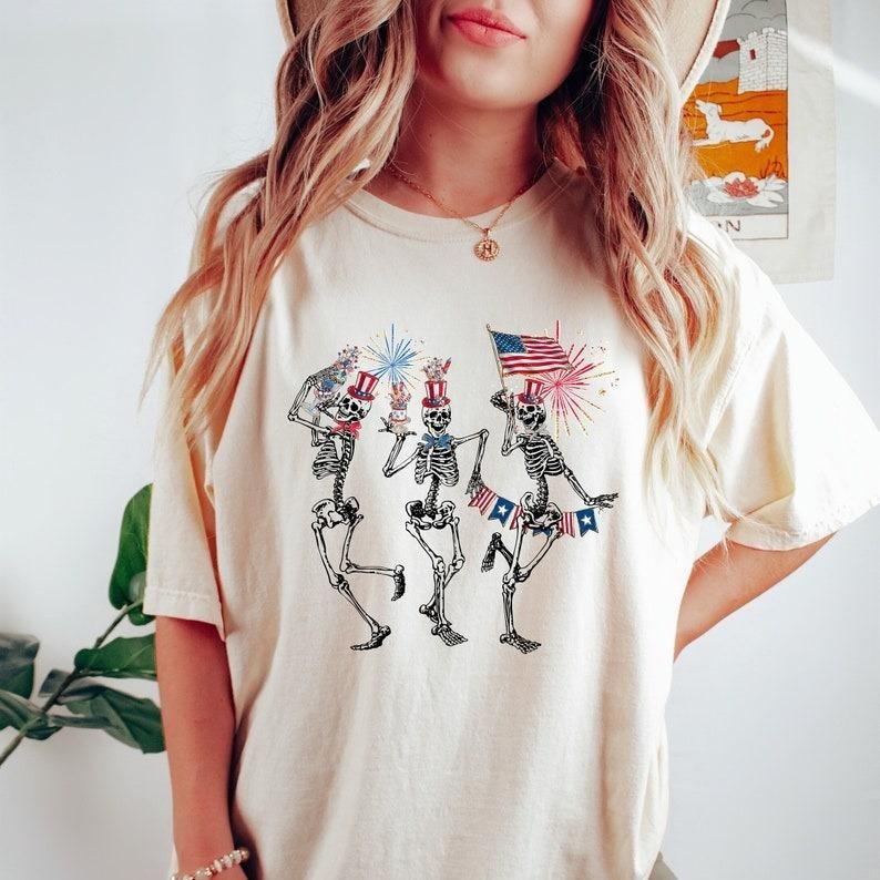 4th of July Skellies, 4th of July Tshirt, Dancing Skeleton Shirt, American Flag Shirt,4th of July, Stars and Stripes...