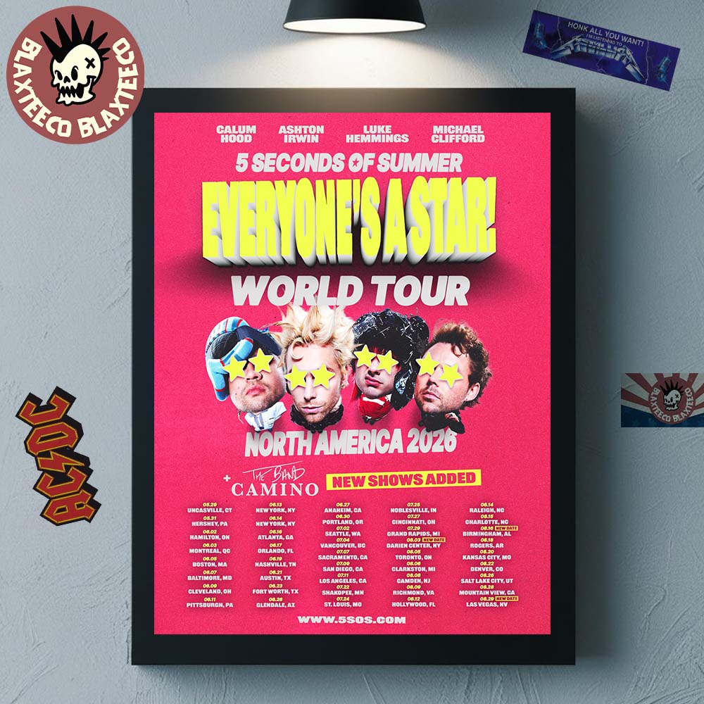 5 Seconds of Summer Everyone’s A Star World Tour North America 2026 City Dates Home Decor Poster Canvas