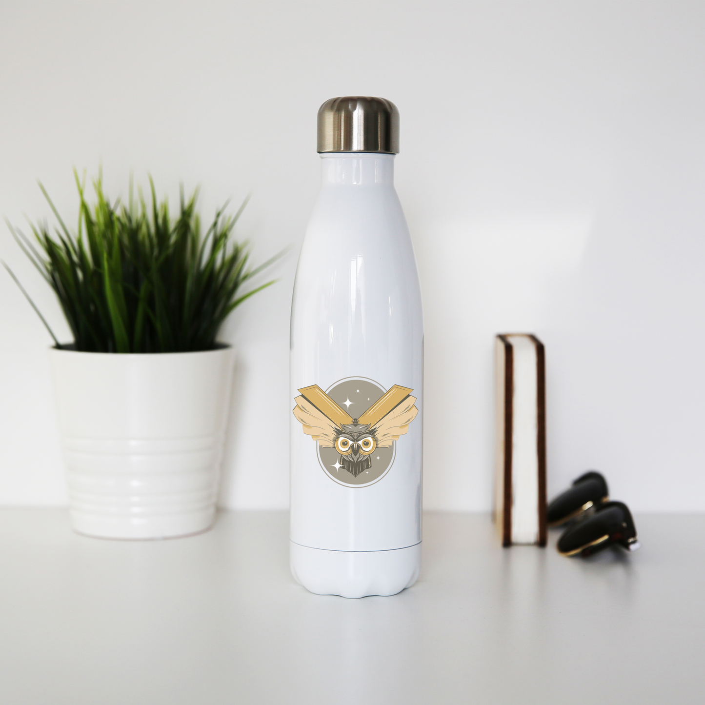 Owl books water bottle stainless steel reusable