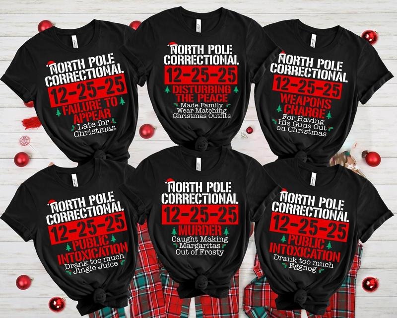 60 Quotes and Custom North Pole Correctional Shirt, Funny Family Matching Christmas Shirt, Xmas, Long Sleeve Tees,...