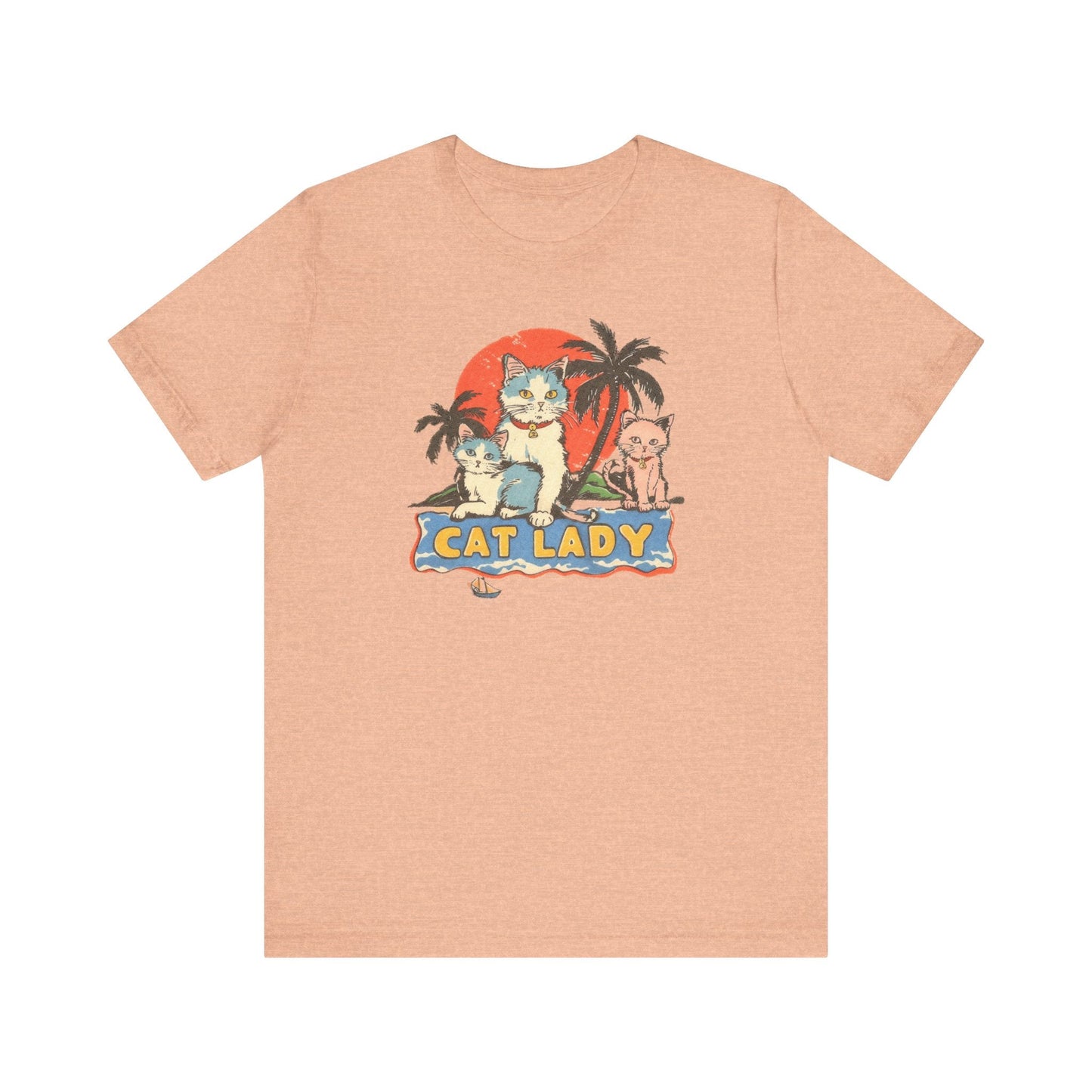 Cat Lady Sunset T-Shirt - Fun Tropical Beach Feline Tee