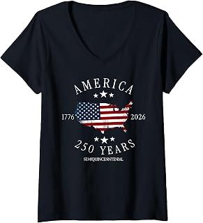 Women's USA America 1776-2026 Happy 4th of July 250 Years Freedom V-Neck T-Shirt