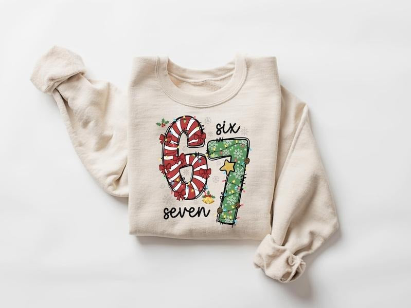 67 Christmas Lights Sweasthirt, Six Seven Holiday Tee, Funny Festive Christmas Sweatshirt, Red Green Xmas tShirt, Holiday...