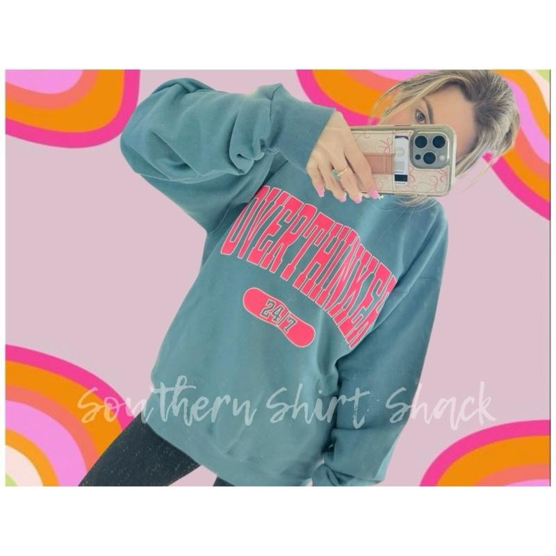 Overthinker 24/7 Sweatshirt | Varsity Font Sweatshirt T-Shirts, Hoodie | UrbanDripWear.com