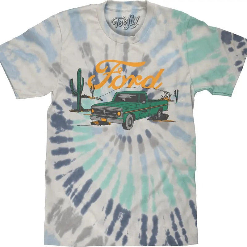 70s Ford Pick-Up Truck Tie Dye T-Shirt - Glacier Tie Dye Hoodie, Sweatshirt | UrbanDripWear.com