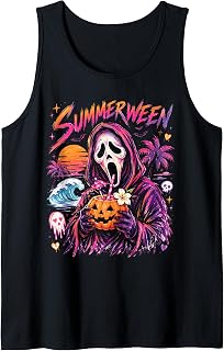 Summer Vibes Retro Spooky Ghost Halloween Long Vac Vacation Tank Top