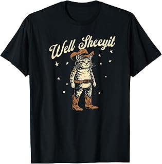 Well Sheeyit Funny Cowboy Cat Vintage Western Humor Art T-Shirt