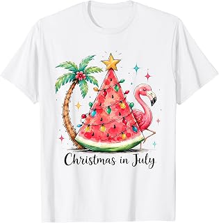 Christmas in July Watermelon Tree Flamingo Palm Tropical T-Shirt