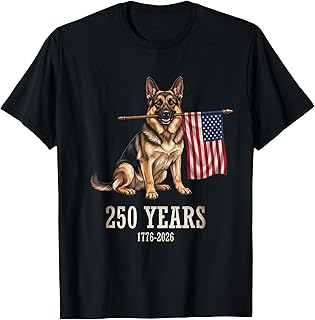 German Shepherd American Flag 250 Years Patriotic Dog Lovers T-Shirt