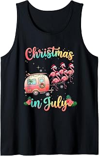 Christmas in July Flamingo Trailer Summer Xmas Camp Camper Tank Top