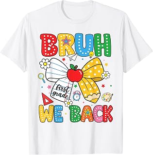 Bruh We Back First Grade Coquette Bow Pencil Back to School T-Shirt