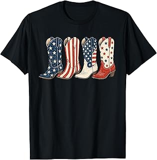 4th of July Patriotic Cowboy Boots Western Cowgirl American T-Shirt