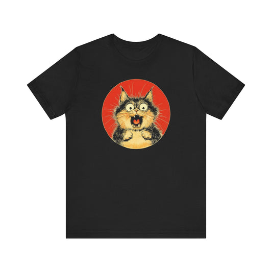Surprised and Screaming Cat Graphic Tee Ã¢â‚¬â€œ Vintage Style Cat Lover Shirt