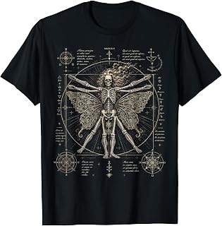 Gothic Skeleton Moth Fairy Occult Vintage Art T-Shirt