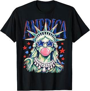 Brushstroke Statue of Liberty Blowing Bubble Gum 4th of July T-Shirt