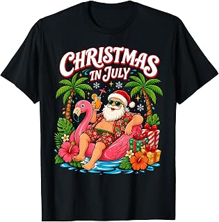Funny Christmas in July Santa Flamingo Summer Xmas Boys Kids T-Shirt